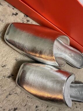 Katy Perry Collections Metallic Silver Square-Toe Slip-On Mules